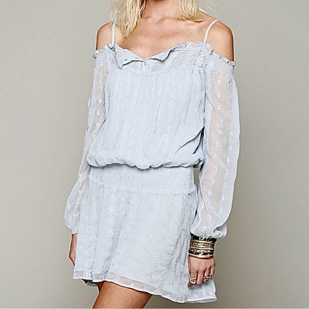 RARE EXC • Free People Juliet Mini Dress in Blue •